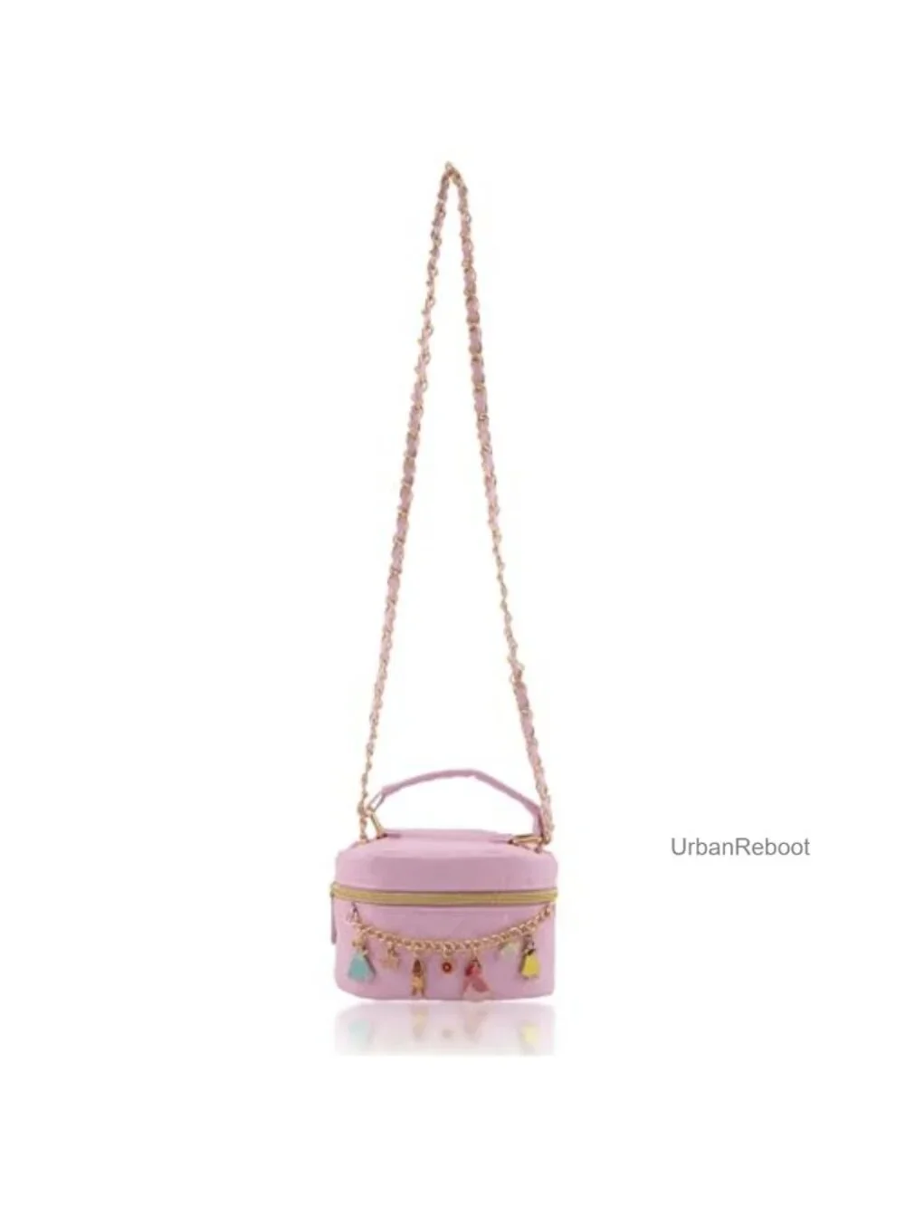 Quilted PU Leather Mini Bowler Crossbody Bag with Gold Chain Strap